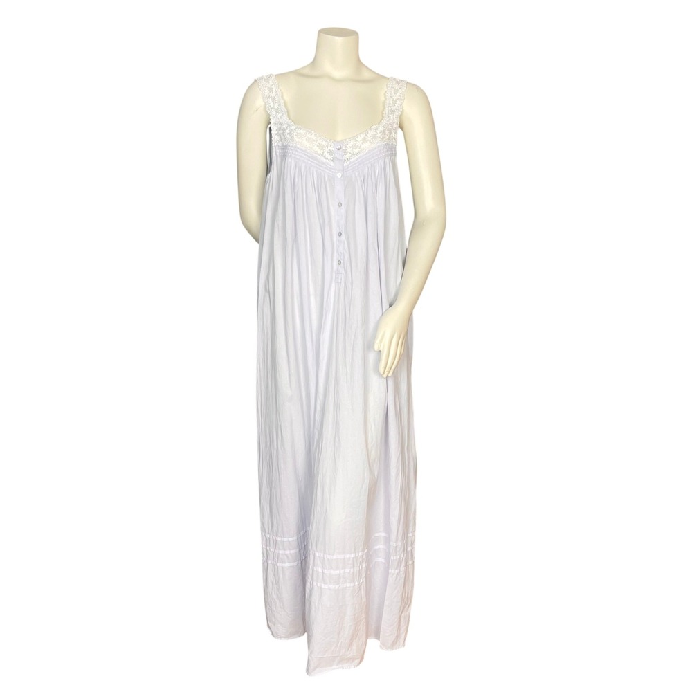 Vintage Eileen West Cotton Nightgown Lace Pastel Trim Pintuck Maxi Sleepwear